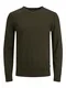 Herren Jack & Jones Dünner Langarm Strickpullover   V-Neck Basic Sweater   Shirt Jumper JJEEMIL, Farben:Olive, Größe Pullover:L