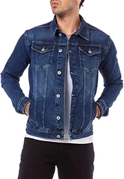 Jeansjacke Herren Denim Übergangsjacke Baumwolle mit Taschen und Knopfleiste Dunkelblau M