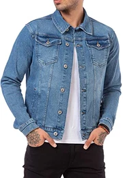 Jeansjacke Herren Denim Übergangsjacke Baumwolle mit Taschen und Knopfleiste Hellblau M