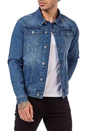 Jeansjacke Herren Denim Übergangsjacke Baumwolle mit Taschen und Knopfleiste Blau M