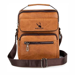 Herren Retro Umhängetasche Mode Umhängetasche Multifunktionale Große Kapazität Lässige wasserdichte Crossbody Work Herrentasche,Hellbraun