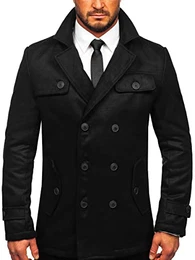 Herren Mantel Kurzmantel Zweireiher Wintermantel Winterjacke Business Jacket Freizeit Reverskragen Herbst Jacke Mittellang Warm Gefüttert Elegant Style M3142 Schwarz M [4D4]
