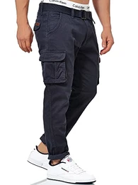 Herren Mathen Cargohose aus 98% Baumwolle inkl. Gürtel Cargo Hose für Männer Navy M