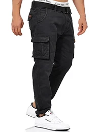 Herren Mathen Cargohose aus 98% Baumwolle inkl. Gürtel Cargo Hose für Männer Black M