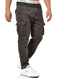 Herren Mathen Cargohose aus 98% Baumwolle inkl. Gürtel Cargo Hose für Männer Raven S