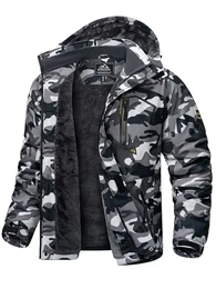 Winter Jacke Herren Comouflage Übergangsjacke Warm mit Kapuze Schneejacke Tarnmuster Herbstjacke Männer Windjacke mit Reißverschluss Tarn M