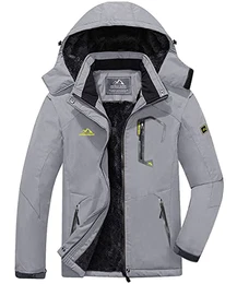 Herren Winterjacke Gefüttert Wasserdicht Outdoorjacke Thermo Jacke Allwetterjacke Männer Winter Jacke Warme Regenjacke Windbreaker Hellgrau M
