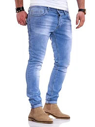 Herren Jeans Hose Denim Slim Fit JN-105-1 [Hellblau, W32/L30]