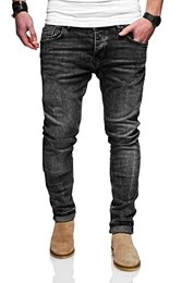Herren Jeans Hose Denim Slim Fit JN-105 [Schwarz, W30/L32]