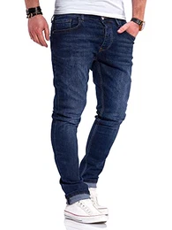 Herren Jeans Hose Denim Slim Fit JN-105-6 [Dunkelblau, W32/L32]
