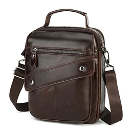 Umhängetaschen Herren Leder, Schultertasche für Herren, Herrentasche Handtaschen Leder Klein, Umhängetasche für Arbeit, Büro, Alltag (Kaffee)
