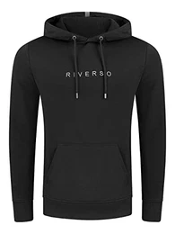 Herren Kapuzenpullover RIVErik Hoodie Sweatshirt Pullover Logo Kapuze Kängurutaschen Regular Einfarbig Baumwolle Schwarz M, Größe:M, Farbe:Black (24000)