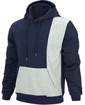 Rave on Friday Unisex Hoodie Patchwork Fleece Pullover Langarm Farbblock Sweatshirt Atmungsaktive Sport Outwear Casual Tops mit Kanga Tasche und Kordelzug Grau