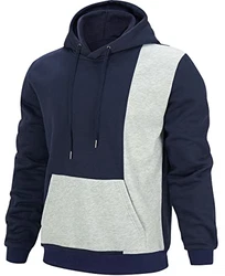 Rave on Friday Unisex Hoodie Patchwork Fleece Pullover Langarm Farbblock Sweatshirt Atmungsaktive Sport Outwear Casual Tops mit Kanga Tasche und Kordelzug Grau