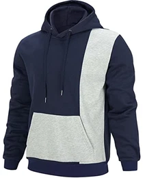 Rave on Friday Hoodie Grau Patchwork Fleece Pullover Langarm Farbblock Sweatshirt Atmungsaktive Sport Outwear Hoody Casual Tops mit Kanga Tasche und Kordelzug für Herren Männer M