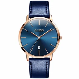 Armbanduhr Herren Lässige Mode wasserdichte Lederarmband Quarz Uhren Geschenke für Männer(Blue)