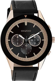 Herren Armbanduhr mit Lederband 45 MM Rose/Schwarz/Schwarz C10804