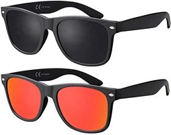 La Optica B.L.M. Sonnenbrille UV400 CAT 3 Retro Vintage Nerd Schwarz/Grau/Rot