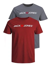 Herren JJECORP Logo Tee SS Crew Neck, Grisaille/2-PACK W. RED Dahlia, M