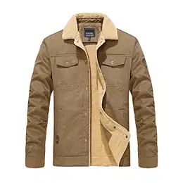 Herren Winter Casual Fleece Jacke Sherpa Gefütterte Trucker Jacke Dicker Warmer Outwear Mantel Herren Parka Mäntel Cargo Jacke Khaki