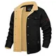 KEFITEVD Herren Sherpa Gefütterte Trucker Jacken Winter Casual Jacken Baumwolle Cargo Jacke Warm Outwear Winter Gefütterte Mäntel Schwarz