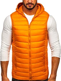 Herren Weste mit Kapuze Steppweste Bodywarmer Kapuzenweste Daunenweste Reißverschluss Weste Ärmellose Sportweste Zip Wärme Freizeit Outdoor Style LY36 Camel M [1U1]