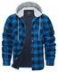 KEFITEVD Flannel Jacke Herren Männer Hemdjacke HolzfäLler Flanellhemd Winter Kariert Freizeithemd Herbst Leicht Hemd Freizeit Karohemd mit Innenfutter Holzfällerjacke Königsblau M