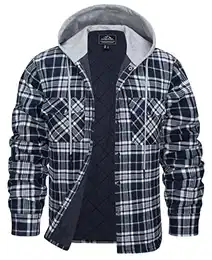 Kariertes Hemd Jacke Herren Winter Thermo Flanellhemd Outdoor Hoodie Holzfällerjacke Casual Warm Hemdjacke Gefüttert Übergangsjacke mit Kapuze Holzfällerhemd Dunkelblau M