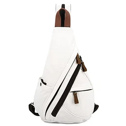 Retro Herren Sling Bag Damen Crossbody Bag Umhängetaschen Schultertasche Wandern Reisen Camping Radfahren Bergsteigen Schule Segeltuch Sling Rucksack Weiß
