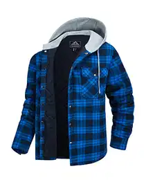 Herren Kapuzenhemd Kariert Dick Fleece Hemd Warme Flanellhemd Hoodie Langarm Freizeit Thermohemd Herren Gesteppt Gefütterte Winterjacke mit Mehrfachtaschen Blau M