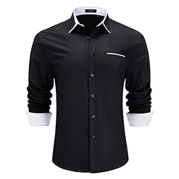 Herren Businesshemd Freizeithemden Schwarz Hemd Klassisch Baumwolle Langarm Doppelkragen Hemden Für Männer Regular Fit 2XL