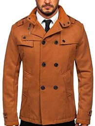 Herren Mantel Wollmantel Kurzmantel Zweireiher Wintermantel Winterjacke Business Jacket Freizeit Reverskragen Herbst Jacke Mittellang Warm Gefüttert Elegant Style 8857 Camel M [4D4]