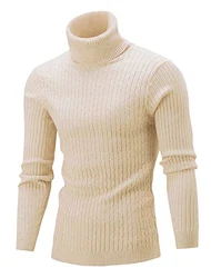 AIDEAONE Männer Pullover Rollkragen Turtleneck Strickpullover Stehkragen Sweater Slim Fit Basic Feinstrick Helle Aprikose