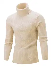 Rollkragenpullover Herren Stehkragenpullover Winter Pullover Rollkragenstrickpullover Rollkragenpulli Männer Pulli Strickpullover Helle Aprikose Slim Fit M