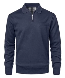 Herren Pullover Strickjacke mit Reißverschlusskragen Strickpullover Feinstrick mit Brusttasche Langarm Sweatjacke mit Fleece gefüttert Winter Sweatshirt, Blau, XL
