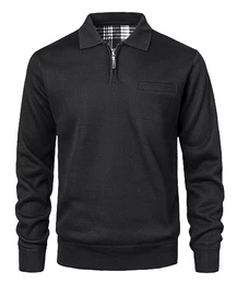 Herren Pullover Strickjacke mit Reißverschlusskragen Strickpullover Feinstrick mit Brusttasche Langarm Sweatjacke mit Fleece gefüttert Winter Sweatshirt, Schwarz, XL