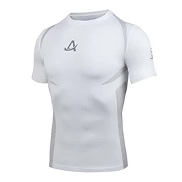 Herren Kompressionsshirt Kurzarm Sportshirt Schnelltrocknend Laufshirt Funktionsshirt, Weiß M