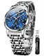 OLEVS Herrenuhren Automatik Mechanische Blau Luxus Kleid Armbanduhr mit Mondphase Tag Datum Jahr Wasserdicht Leuchtende Zweifarbige Uhr