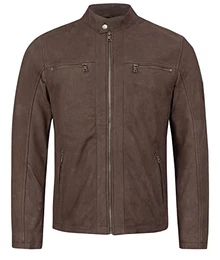 Herren Lederjacke Biker Jacke Echtleder Wildlederjacke Leder Jacken Herrenjacke Stehkragen Winterjacke Übergangsjacke H-290 Dunkelbraun L