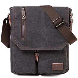 Umhängetasche Herren, Wasserabweisend Vintage Segeltuch Herrentasche Schultertasche Klassische Kuriertasche Damen Crossbody für Arbeit Schule Dunkelgrau
