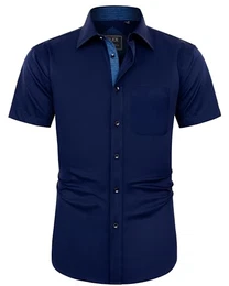 J.VER Herren Hemd Kurzarm Freizeithemd mit Tasche Regular fit Businesshemd Bügelleichte Oberteile Männer Modern, Dunkelblau, M