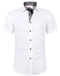 J.VER Herren Hemd Kurzarm Freizeithemd mit Tasche Regular Fit Businesshemd Bügelleichte Oberteile Männer Modern,Weiß Schwarz,M