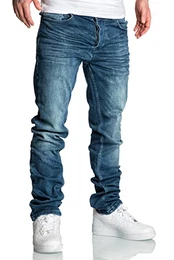 Herren Basic Jogger Jeans Regular Slim Denim Hose Destroyed 7978C Dunkelblau W32/L32