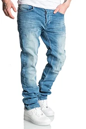 Herren Basic Jogger Jeans Regular Slim Denim Hose Destroyed 7978C Hellblau W32/L32