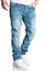 Amaci&Sons Herren Basic Jogger Jeans Regular Slim Denim Hose Destroyed 7978C Hellblau W32/L32