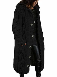 Onsoyours Damen Strickjacke Lang Cardigan Kapuzenpu Produktbild-Vorschau 4