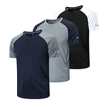 ZENGVEE 3er Pack Sport Tshirts Herren Laufshirt Kurzarm Schnelltrocknend Atmungsaktiv (520) Schwarz/Grau/Marineblau (20086)