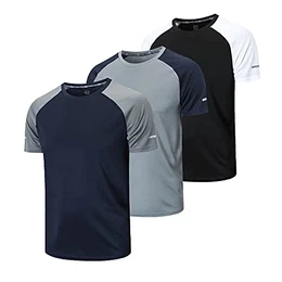 3er Pack Sport Tshirts Herren Laufshirt Kurzarm Schnelltrocknend Atmungsaktiv Sport Shirt Männer Sportshirt Herren Kurzarm Trainingsshirt Herren(20086-Black Gray Navy-M)