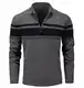 MAGCOMSEN Herren Zip Neck Sweater Longsleeve Gestreift Pullover Lässige Stehkragen Sweatshirt Männer Viertelreißverschluss Winter Fleecepullover Casual Freizeitshirt Dunkelgrau-Schwarz S