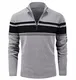 MAGCOMSEN Winterpullover Herren Stehkragen Sweater Herbst Winter Arbeitspullover Basic Gestreift Strickpulli Männer Langarm Freizeitshirt Klassisch Thermoshirt mit Zip Neck Hellgrau-Schwarz M